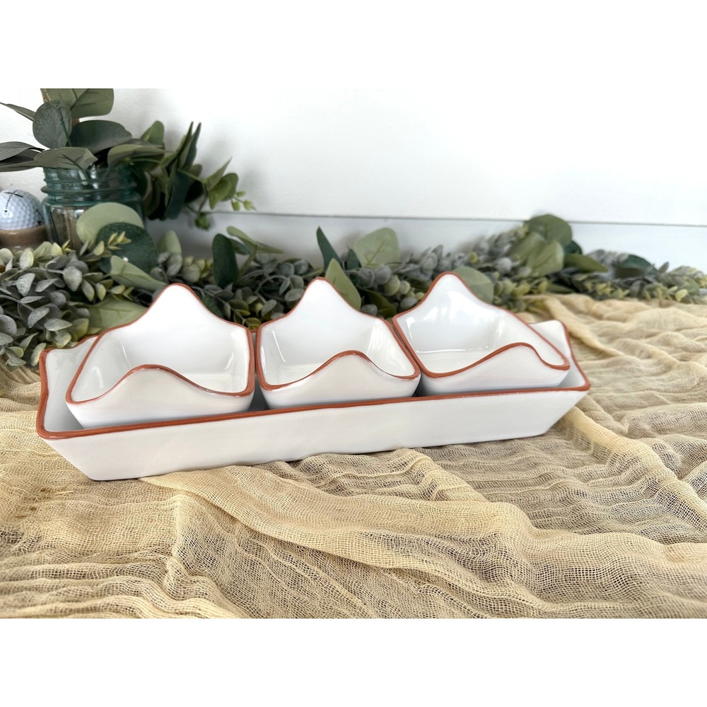Pier 1 Catarina Condiment bowl set Portugal pottery‎ white terracotta serving